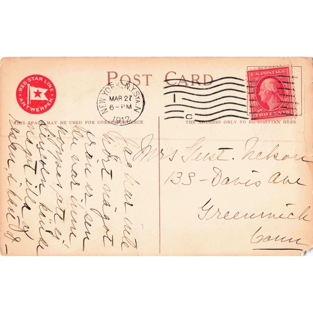 Red Star Line Antwerpen New York Boston Steamship Ocean Liner Litho Postcard - Picture 2 of 2